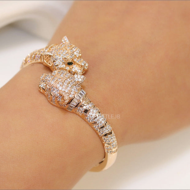 Rose gold cz twin panther bracelet